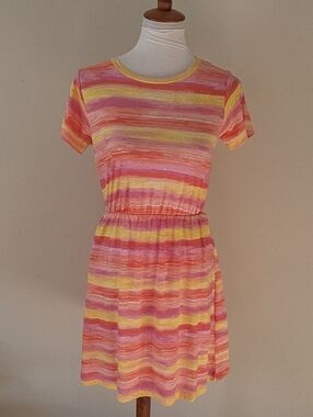 Kiwi Fresh Striped Short Sleeve Summer Dress in Pink & Yellow Brand New